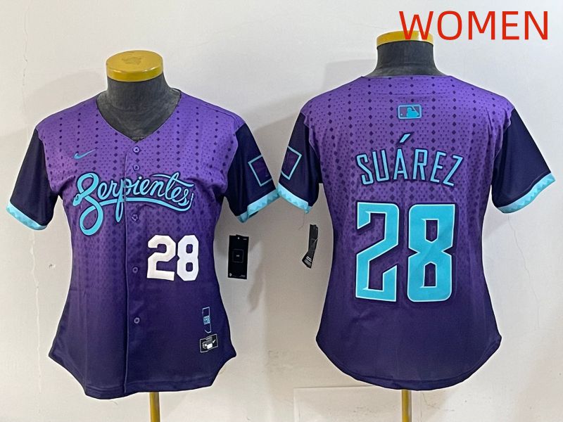Women 2025 Arizona Diamondback #28 Suarez Purple Joint Name Nike MLB Jersey style 2